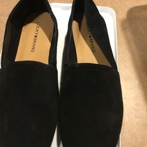 Sz 9 Lucky brand black suede slip ons